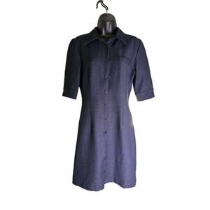Vintage Renee DuMarr x Saks Fifth Avenue Navy Blue Minimalist Shirt Dress Size 4